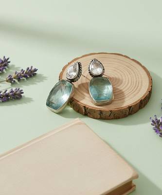 Silver plated ice blue stone drop earrings 2