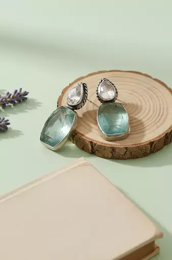 Silver plated ice blue stone drop earrings
