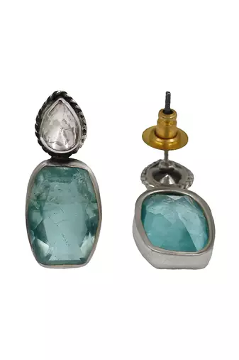 Silver plated ice blue stone drop earrings