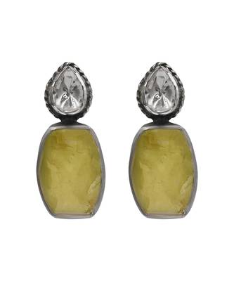 Silver plated yellowish green drop earrings 1