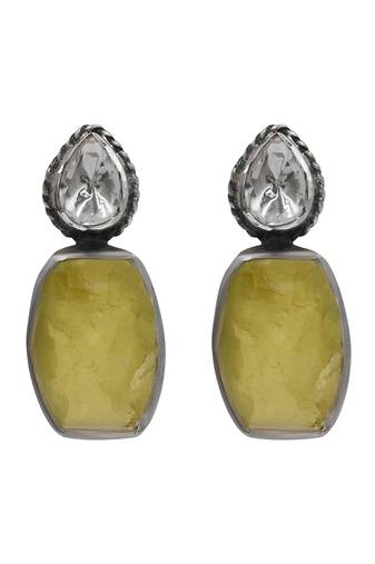 Silver plated yellowish green drop earrings