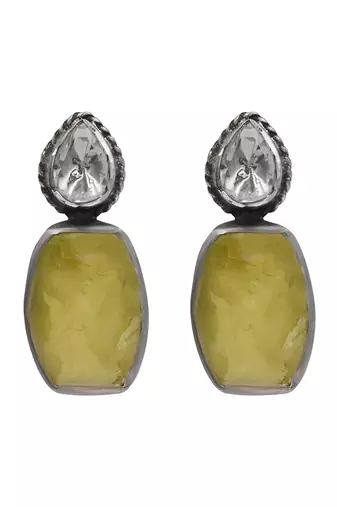 Silver plated yellowish green drop earrings