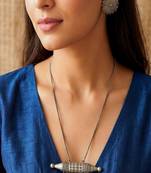 Oxidized Silver Tribal Necklace Set | Dholki Taweez Pendant with Snake Chain | Large Floral Stud Earrings
