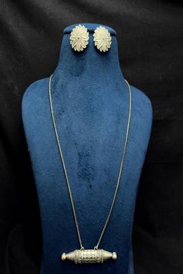 Oxidized Silver Tribal Necklace Set | Dholki Taweez Pendant with Snake Chain | Large Floral Stud Earrings 3