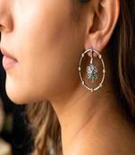 Oxidized Silver Floral Circle Earrings, Handcrafted Boho Studs, Indian Ethnic Jewelry
