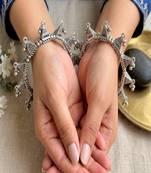 oxidised Silver Plated Tribal cuff Bangles, Oxidized Ghungroo domb Bracelet