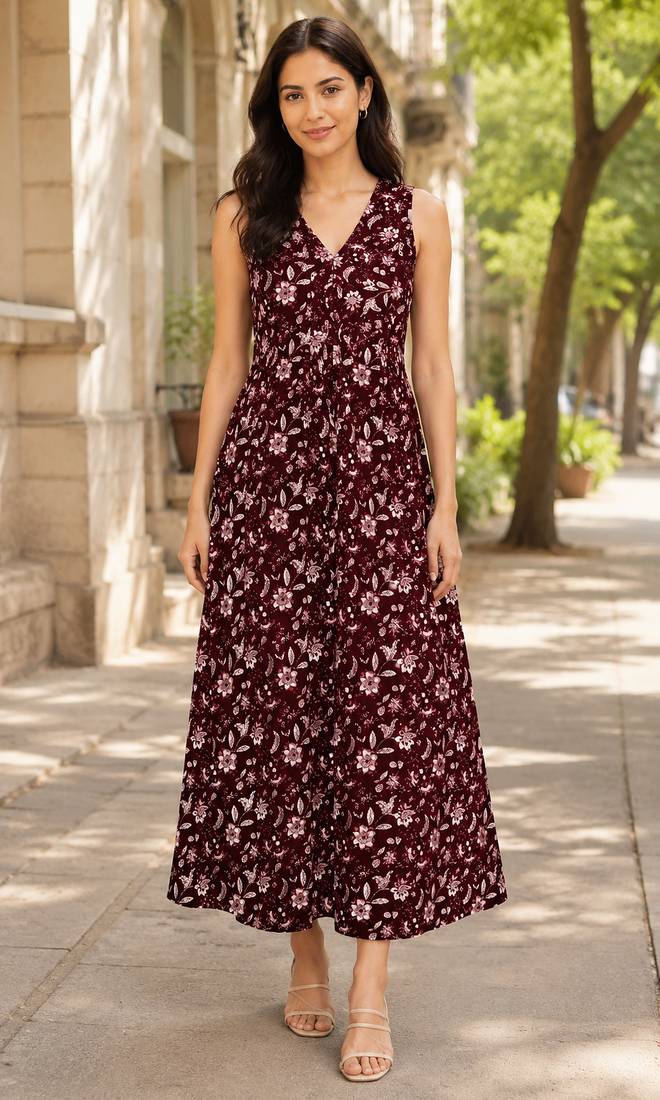 Philauri women’s maroon floral printed dress