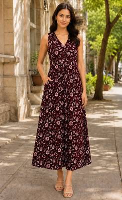 Philauri women’s maroon floral printed dress 2