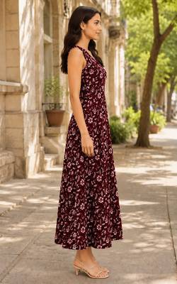 Philauri women’s maroon floral printed dress 3