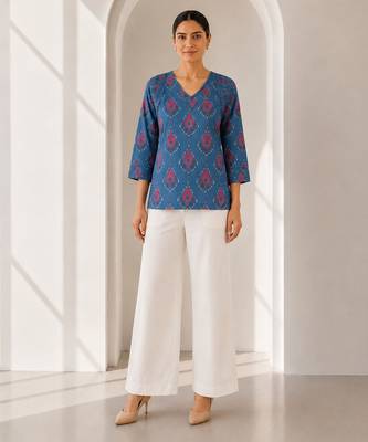Philauri women's blue printed short kurti 1