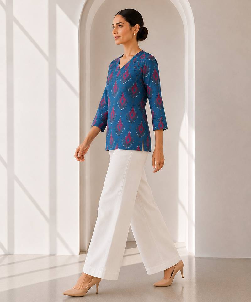 Philauri women's blue printed short kurti