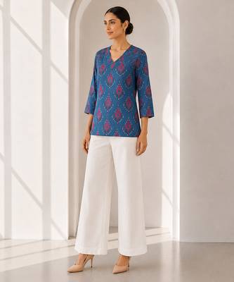 Philauri women's blue printed short kurti 4