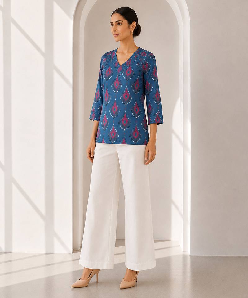 Philauri women's blue printed short kurti