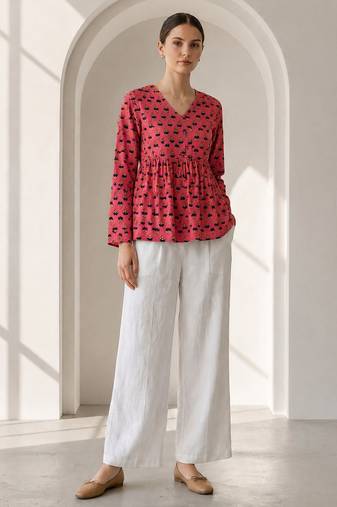 Philauri pink printed peplum top