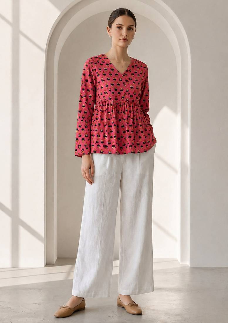 Philauri pink printed peplum top