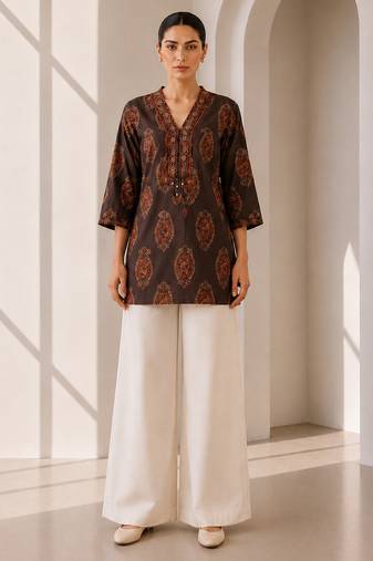 Philauri women's brown printed short kurti