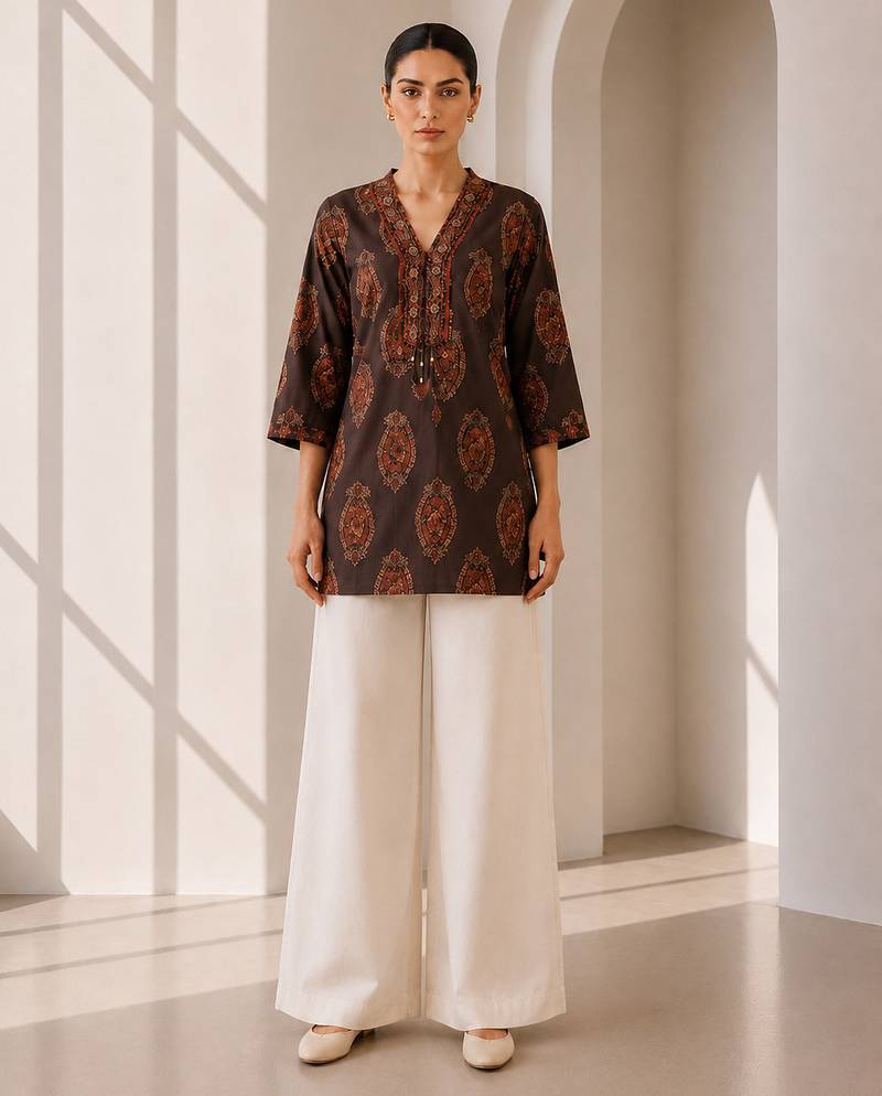 Philauri women's brown printed short kurti