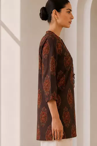 Philauri women's brown printed short kurti