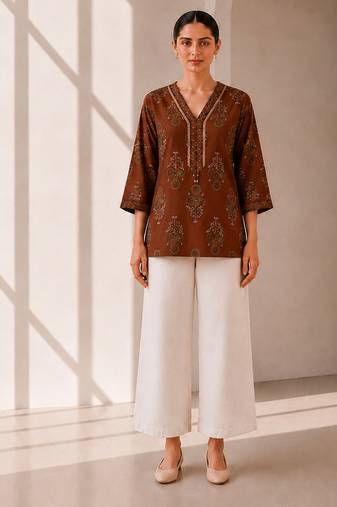 Philauri women's brown printed short kurti