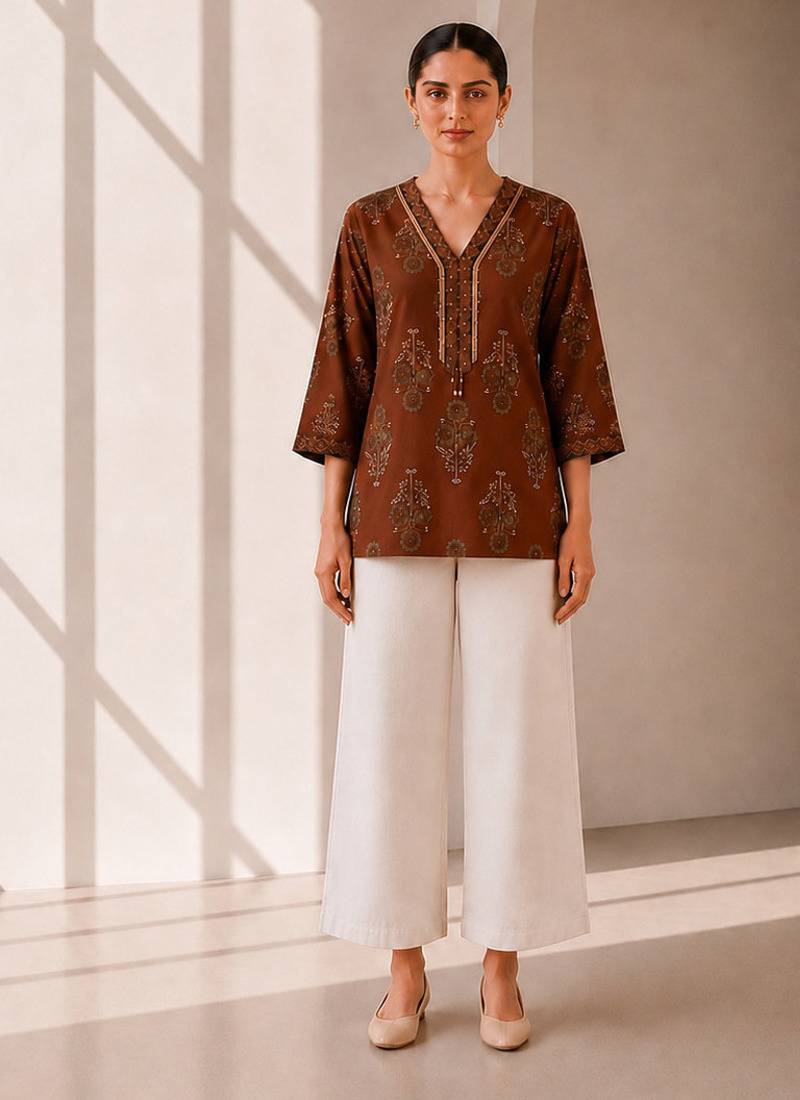 Philauri women's brown printed short kurti