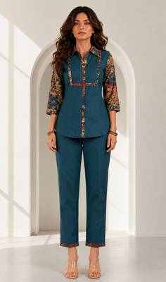 Philauri women teal blue printed co-ord set 1