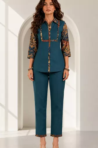 Philauri women teal blue printed co-ord set