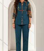 Philauri women teal blue printed co-ord set