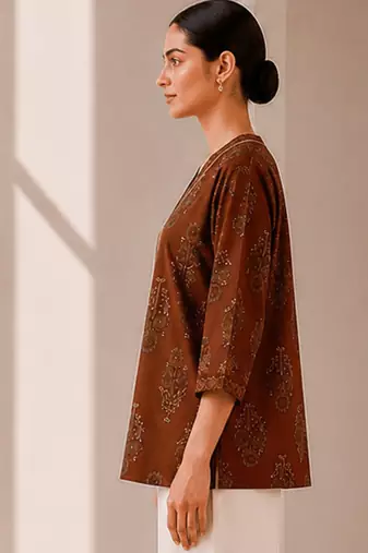 Philauri women's brown printed short kurti