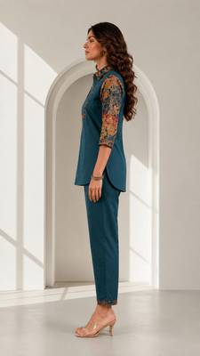 Philauri women teal blue printed co-ord set 3