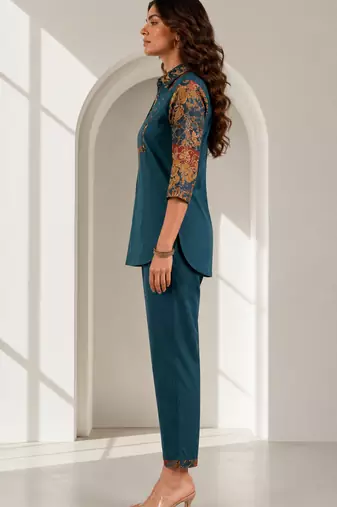 Philauri women teal blue printed co-ord set