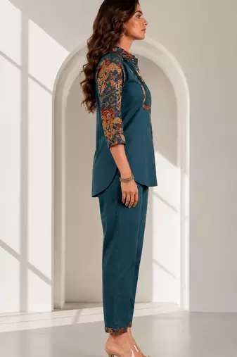Philauri women teal blue printed co-ord set