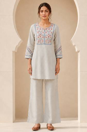 Philauri women light blue embroiderd co-ord set