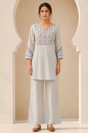 Philauri women light blue embroiderd co-ord set