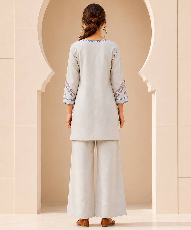 Philauri women light blue embroiderd co-ord set