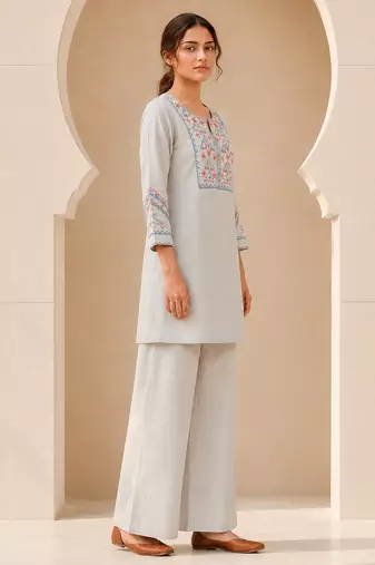 Philauri women light blue embroiderd co-ord set