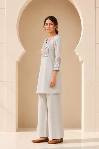 Philauri women light blue embroiderd co-ord set