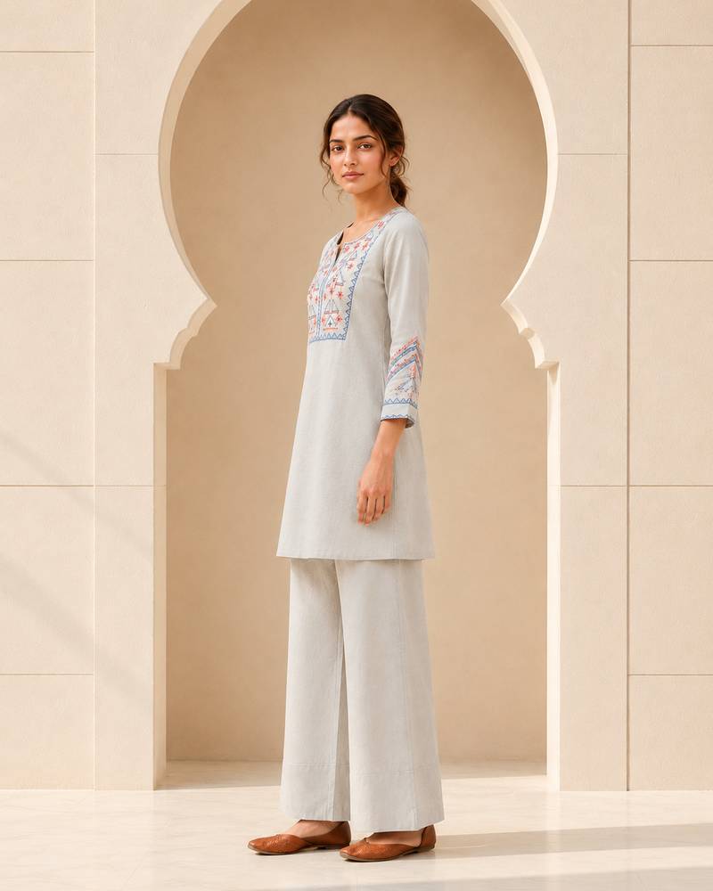 Philauri women light blue embroiderd co-ord set