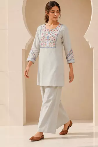 Philauri women light blue embroiderd co-ord set