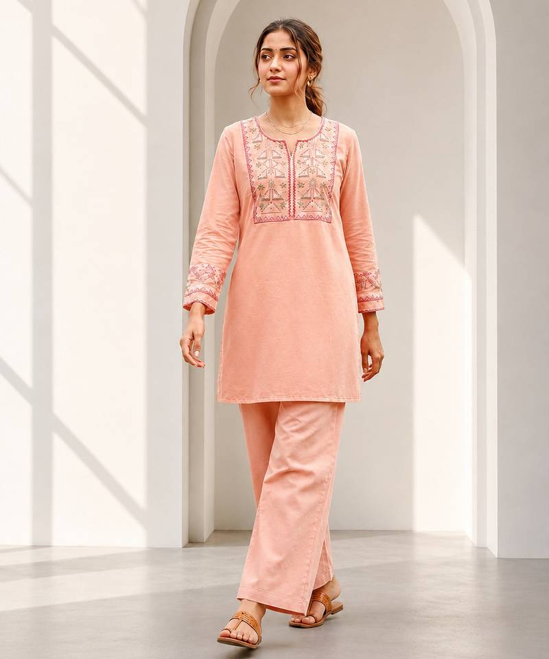 Philauri women pink embroiderd co-ord set