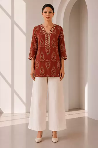 Philauri women's red short kurti