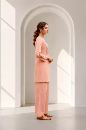 Philauri women pink embroiderd co-ord set
