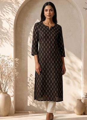 Philauri women’s black printed straight kurta 1
