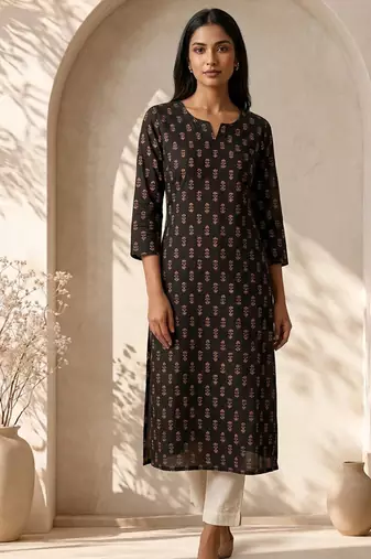 Philauri women’s black printed straight kurta