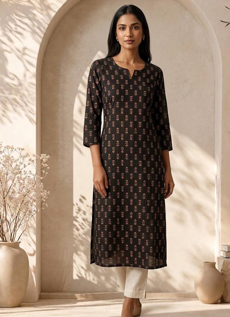 Philauri women’s black printed straight kurta