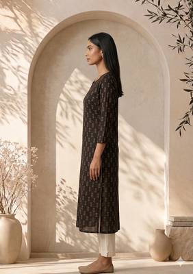 Philauri women’s black printed straight kurta 2