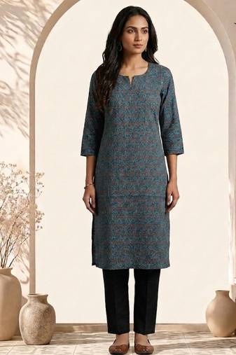 Philauri women blue printed straight kurta