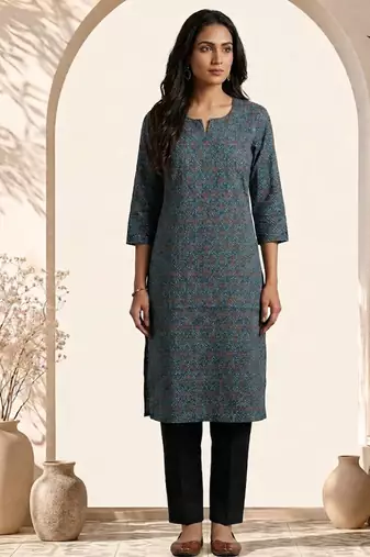 Philauri women blue printed straight kurta