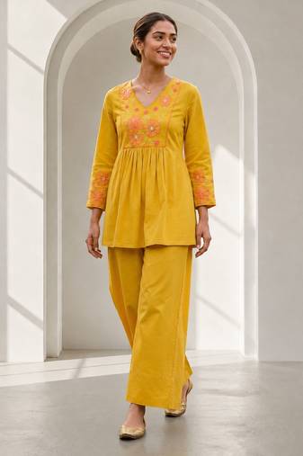 Philauri women's yellow flare co ords set