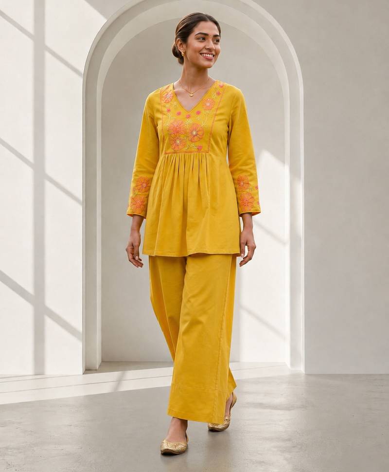 Philauri women's yellow flare co ords set