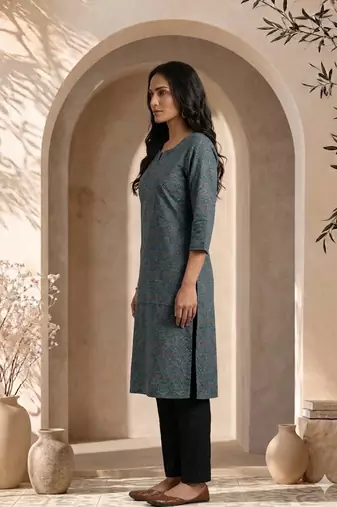 Philauri women blue printed straight kurta